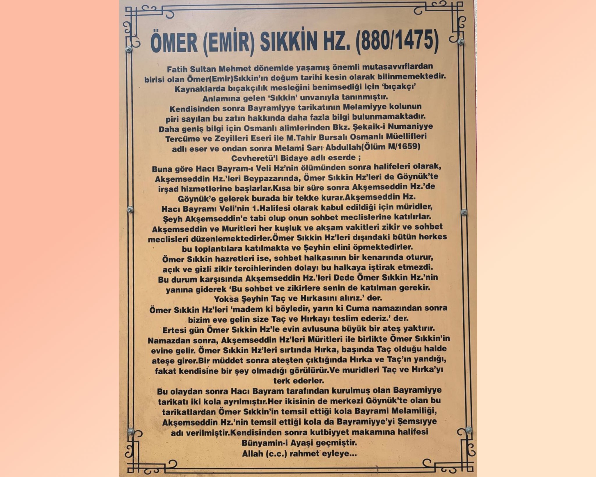 Ömer Emîr Sikkînî Kuddise Sirruhû ile Ebû Sünbül Efendi Kuddise Sirruhû Hazretleri — 1. fotoğraf